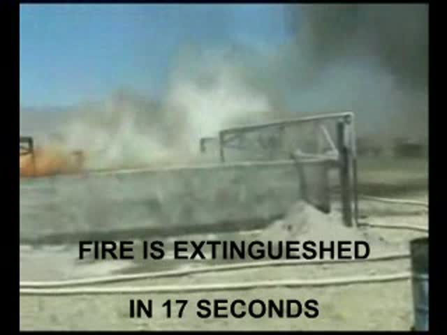 AXS tank fire demonstration still showing fire extinguished in 17 seconds